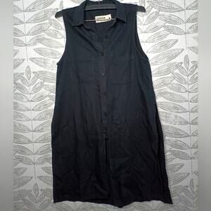 Pistola Sleeveless Tunic Top Button Down Split Sides Black Neutral